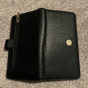 Poppy and Peonies Black Leather Wallet with Gold Accent